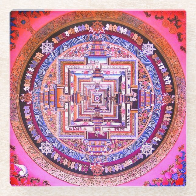 Posavasos De Vidrio Mandala tibetana / Monasterio de la montaña / Sera (Anverso)
