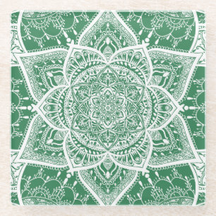 Posavasos De Vidrio Mandala verde y blanca - Loergans en Rosemary