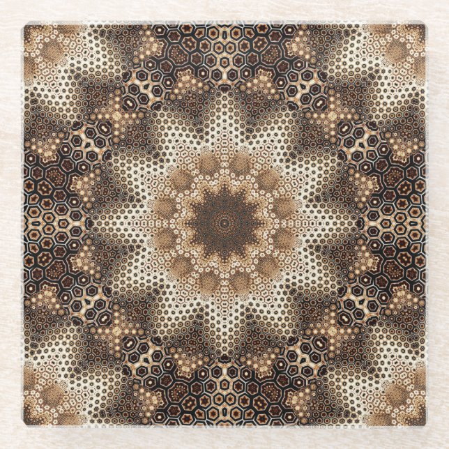 Posavasos De Vidrio Mandala with Hexagonal Elements (Anverso)