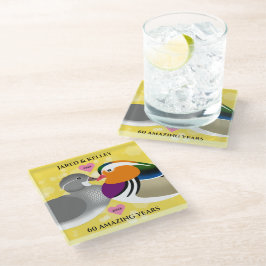 Posavasos De Vidrio Mandarin Ducks Aves Amantes De Cualquier Aniversar