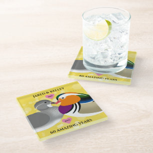 Posavasos De Vidrio Mandarin Ducks Aves Amantes De Cualquier Aniversar