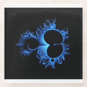 Posavasos De Vidrio Mandelbrot Azul Ártico Neon - Fondo Negro