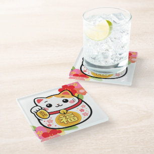 Posavasos De Vidrio Maneki Kawaii Japonés