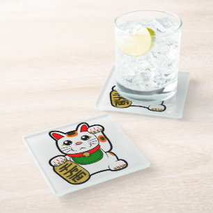 Posavasos De Vidrio Maneki Neko: Gato afortunado japonés