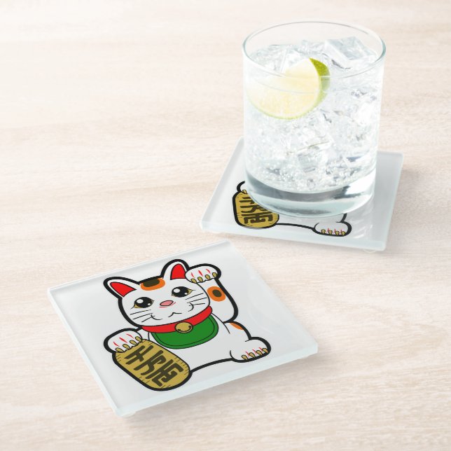 Posavasos De Vidrio Maneki Neko: Gato afortunado japonés (Angular)