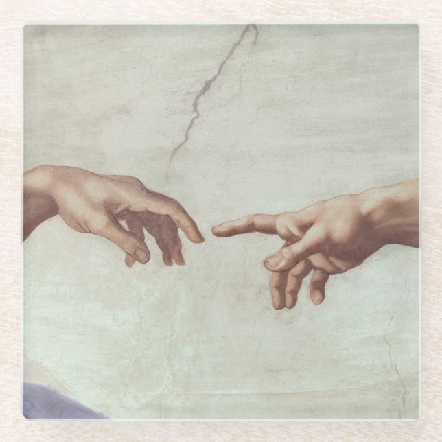 Posavasos De Vidrio Manos de dios y de Adán (Anverso)