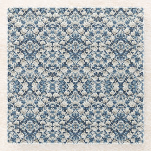 Posavasos De Vidrio Manta con Estampado de Damasco Floral Azul