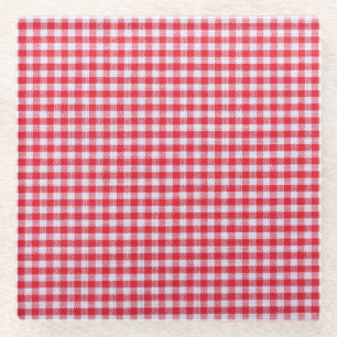 Posavasos De Vidrio Mantel de cuadros rojos en primer plano.