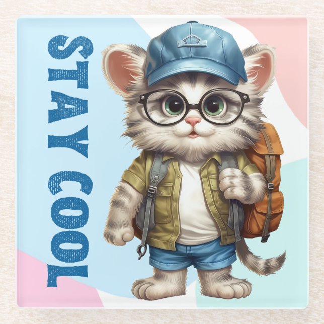 Posavasos De Vidrio Mantenga Guay Cat Viendo Gafas De Vidrio De Vuelta (Anverso)