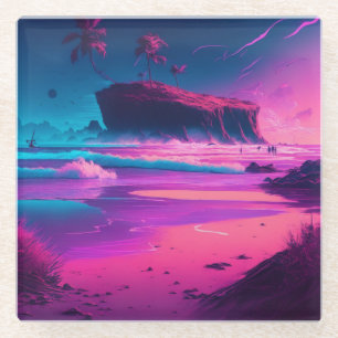 Posavasos De Vidrio Manteniéndose en contacto   Olas oceánicas rosas