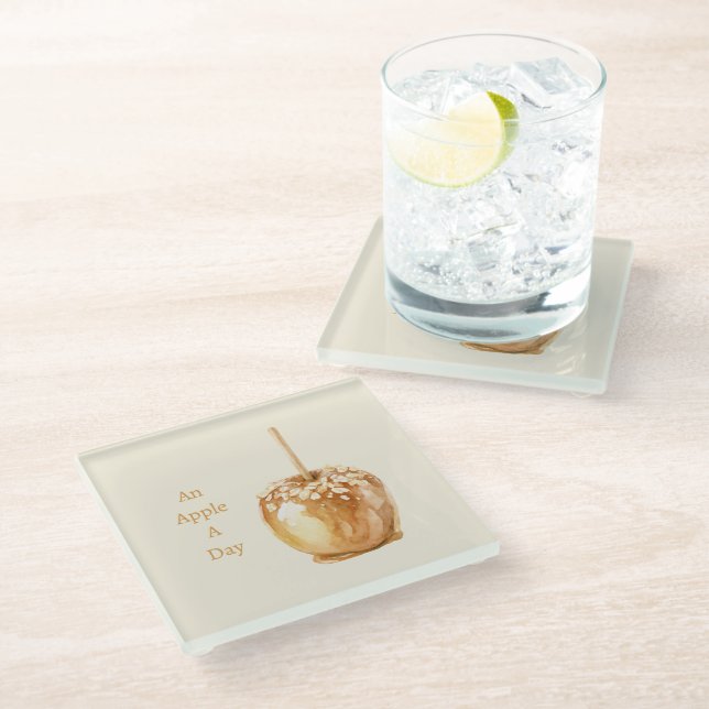Posavasos De Vidrio Manzana de Caramelo (Angular)