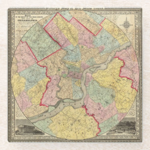 Posavasos De Vidrio Mapa alrededor de la ciudad de Philadelphia