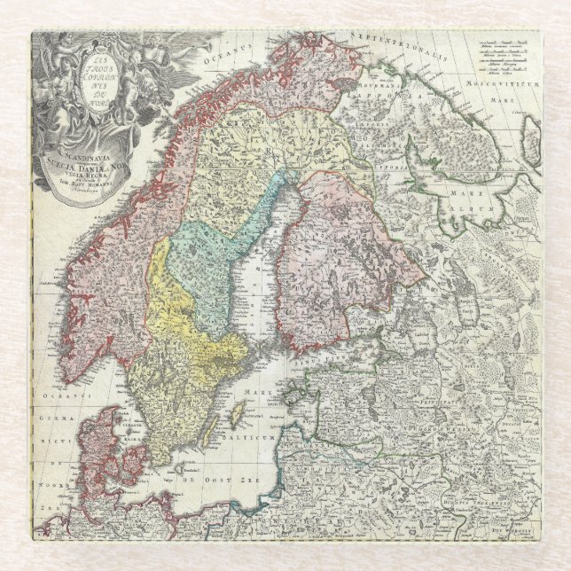 Posavasos De Vidrio Mapa Antiguo de Escandinavia (Anverso)