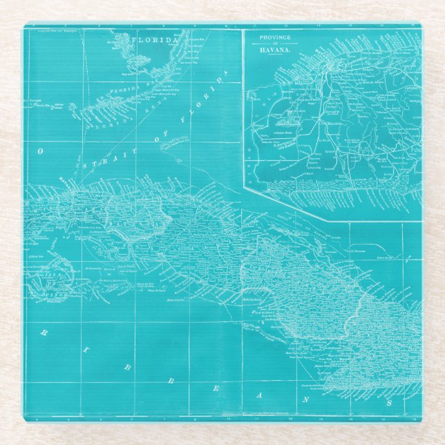 Posavasos De Vidrio Mapa azul de Cuba (Anverso)