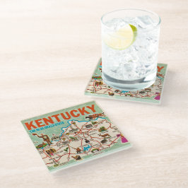 Posavasos De Vidrio Mapa Colorido Antiguo de Kentucky