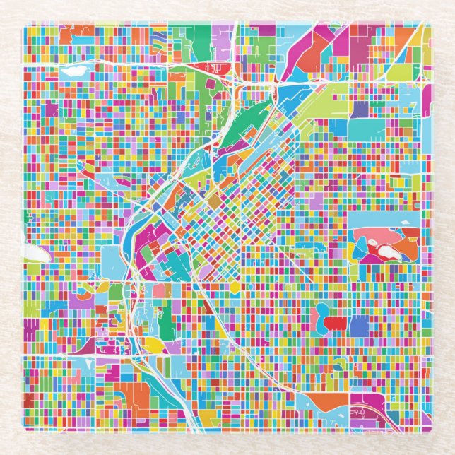 Posavasos De Vidrio Mapa colorido de Denver (Anverso)