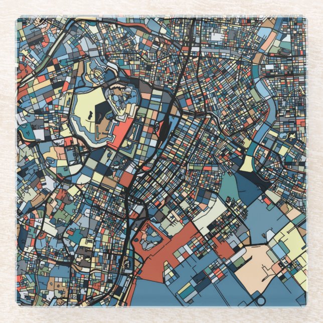 Posavasos De Vidrio Mapa colorido de Tokio (Anverso)