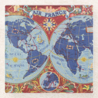 Posavasos De Vidrio Mapa de Air France del mundo