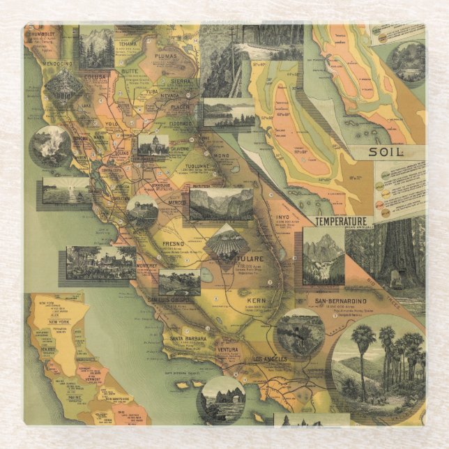 Posavasos De Vidrio Mapa de California (Anverso)