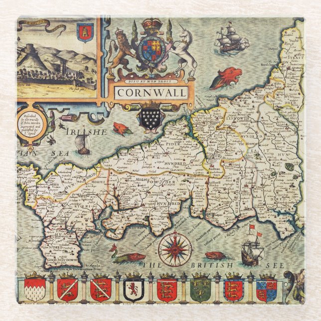 Posavasos De Vidrio Mapa de Cornualles (Anverso)