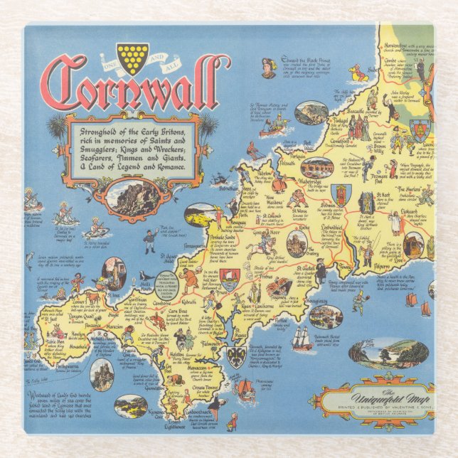 Posavasos De Vidrio Mapa de Cornualles, Inglaterra (Anverso)