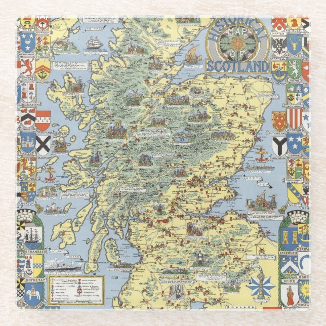 Posavasos De Vidrio Mapa de Escocia histórica (Anverso)