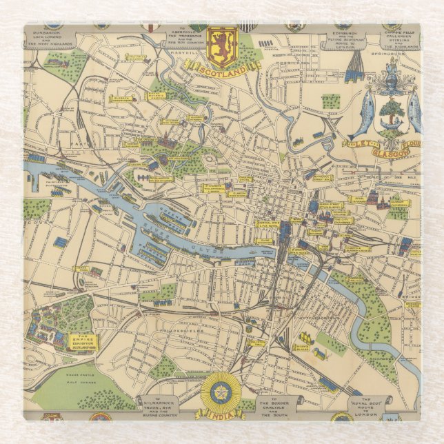 Posavasos De Vidrio Mapa de Glasgow, Inglaterra (Anverso)
