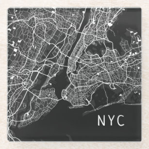 Posavasos De Vidrio Mapa de Guay en Nueva York   NYC   Blanco y negro