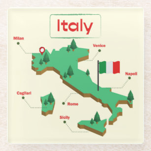 Posavasos De Vidrio Mapa de Guay y la colorida Italia