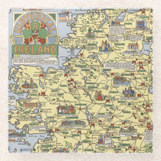 Posavasos De Vidrio Mapa de Irlanda histórica (Anverso)