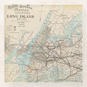 Posavasos De Vidrio Mapa de Kings, Queens, Long Island