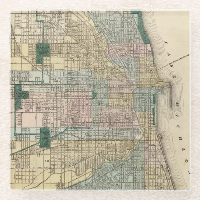 Posavasos De Vidrio Mapa de la ciudad de Chicago (Anverso)