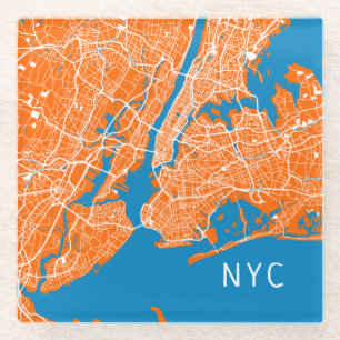 Posavasos De Vidrio Mapa de la ciudad de Guay en Nueva York  NYC  Nara
