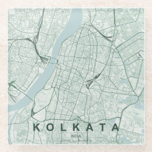 Posavasos De Vidrio Mapa de la ciudad de Kolkata India Diseño Mínimo
