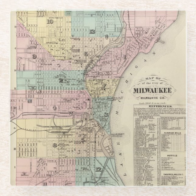 Posavasos De Vidrio Mapa de la ciudad de Milwaukee, Milwaukee Co (Anverso)