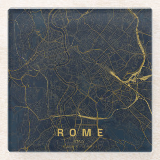 Posavasos De Vidrio Mapa de la ciudad de Roma Italia Diseño Minimalist
