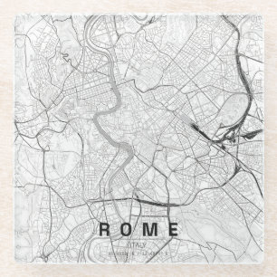 Posavasos De Vidrio Mapa de la ciudad de Roma Italia Diseño Mínimo