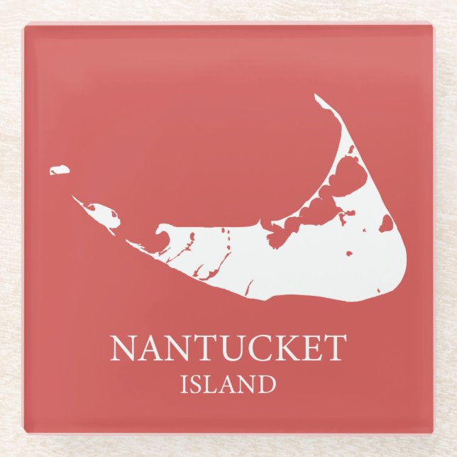 Posavasos De Vidrio Mapa de la isla Nantucket Nantucket rojo (Anverso)