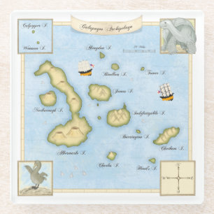 Posavasos De Vidrio Mapa de las Islas Galápagos con marco ordenado