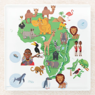 Posavasos De Vidrio Mapa de los animales de África