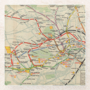 Posavasos De Vidrio Mapa de los ferrocarriles de subterráneo de