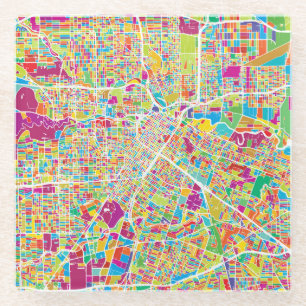 Posavasos De Vidrio Mapa de neón de Houston, Tejas el