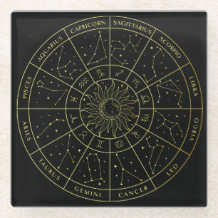 Posavasos De Vidrio Mapa de oro de las constelaciones de horóscopo de