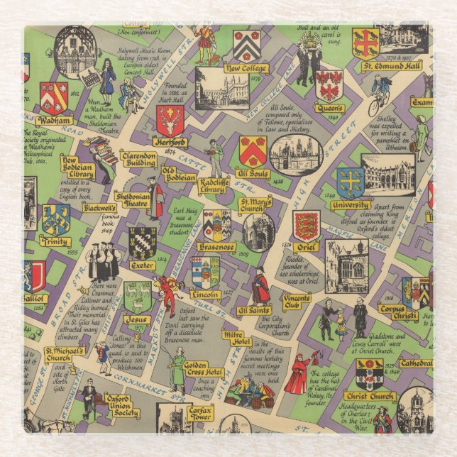 Posavasos De Vidrio Mapa de Oxford, Inglaterra (ferrocarriles (Anverso)