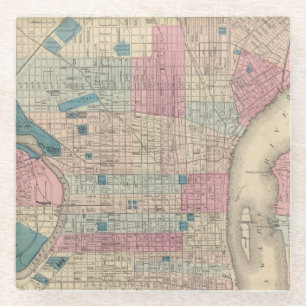 Posavasos De Vidrio Mapa de Philadelphia, Pennsylvania