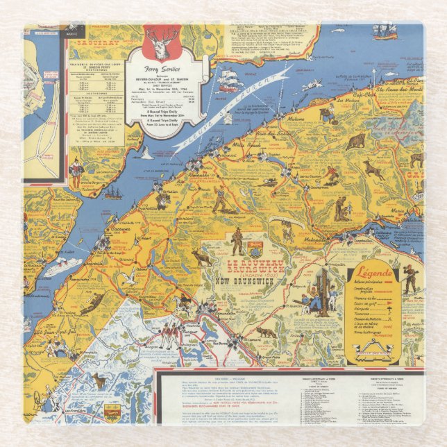 Posavasos De Vidrio Mapa de Vacanes, Quebec, Gaspesie (Canadá) (Anverso)