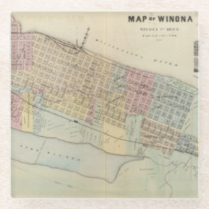 Posavasos De Vidrio Mapa de Winona, Minnesota