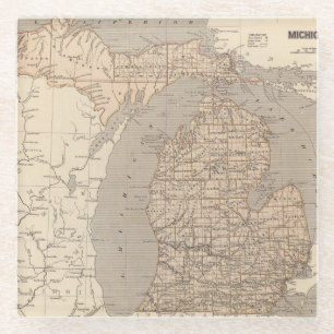 Posavasos De Vidrio Mapa del atlas de Michigan