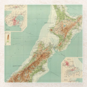 Posavasos De Vidrio Mapa del atlas de Nueva Zelanda