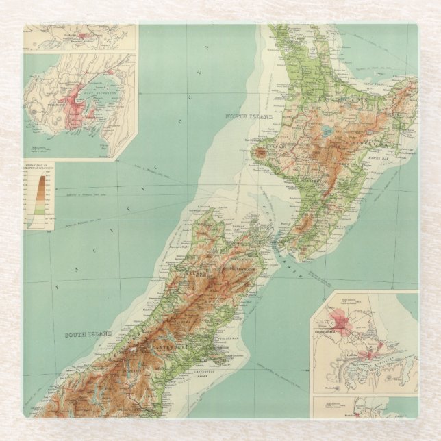 Posavasos De Vidrio Mapa del atlas de Nueva Zelanda (Anverso)